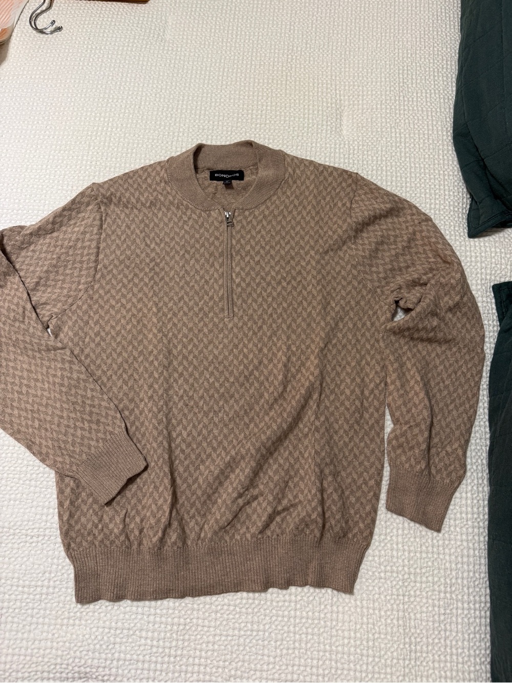 Bonobos Cool Touch Half Zip Pullover Natural Chevron Geo Medium Slim Fit NWT